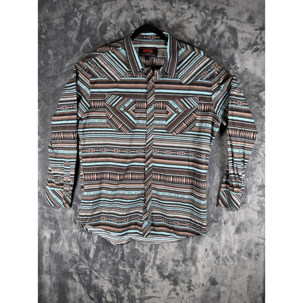 Rock & Roll Denim XL Aztec Western Shirt Bold Southwestern Stripes Modern Fit